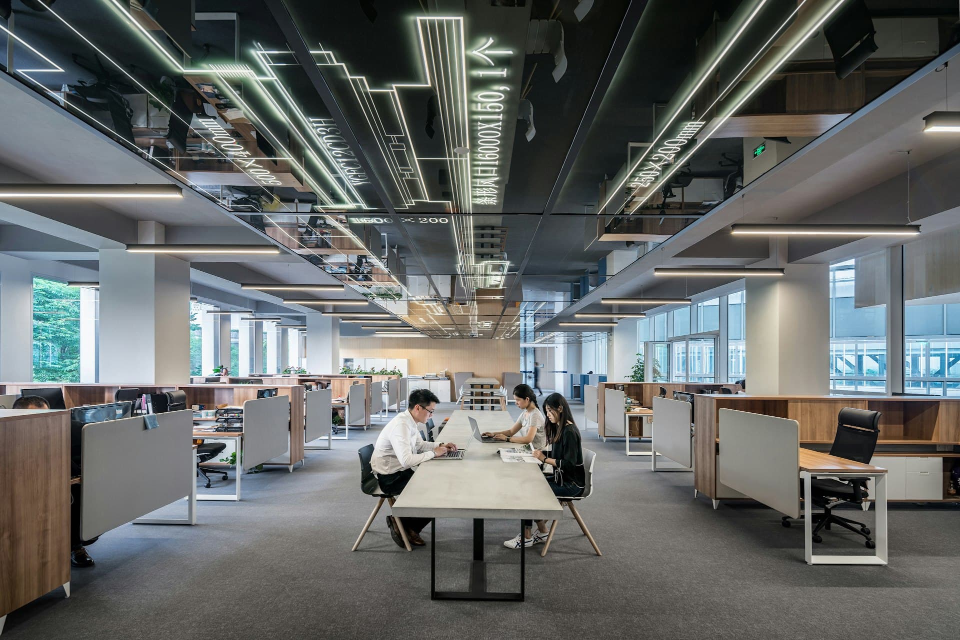 Business professional communicating with clients in a modern office